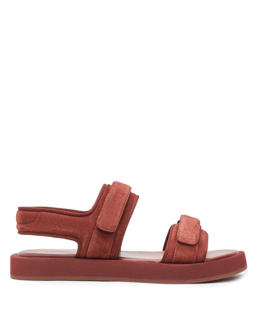 12 STOREEZ Red Double-strap Suede Sandals
