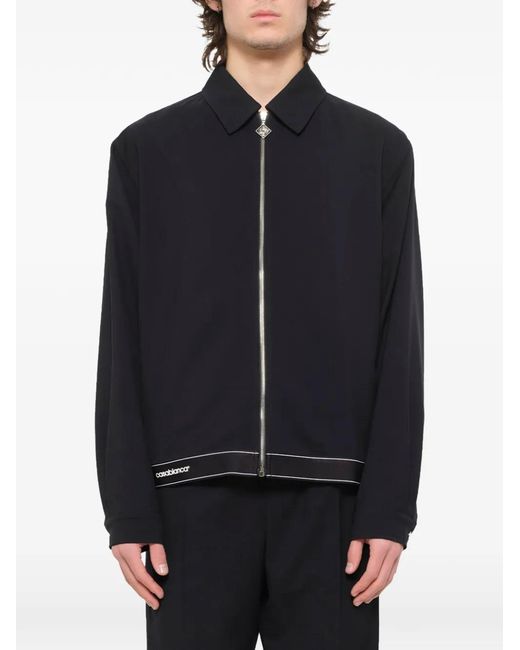 Casablanca Blue Logo-Embroidered Zip-Up Jacket for men