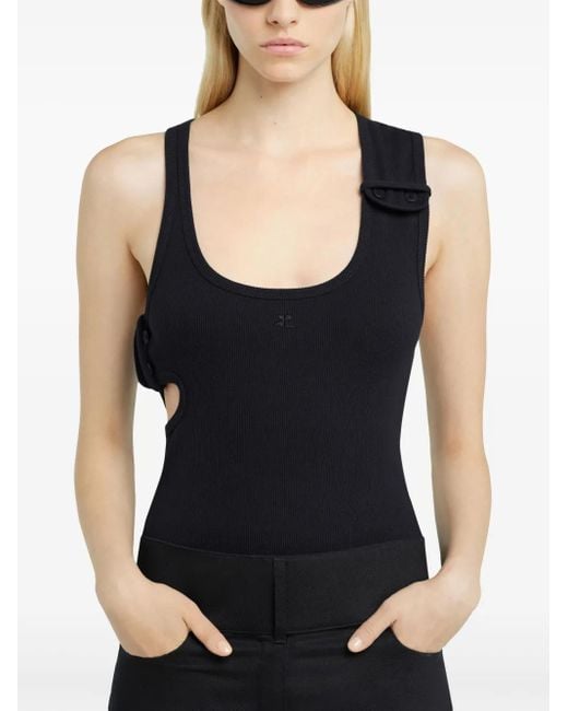 Courreges Black Fitted Ribbed Tank Top