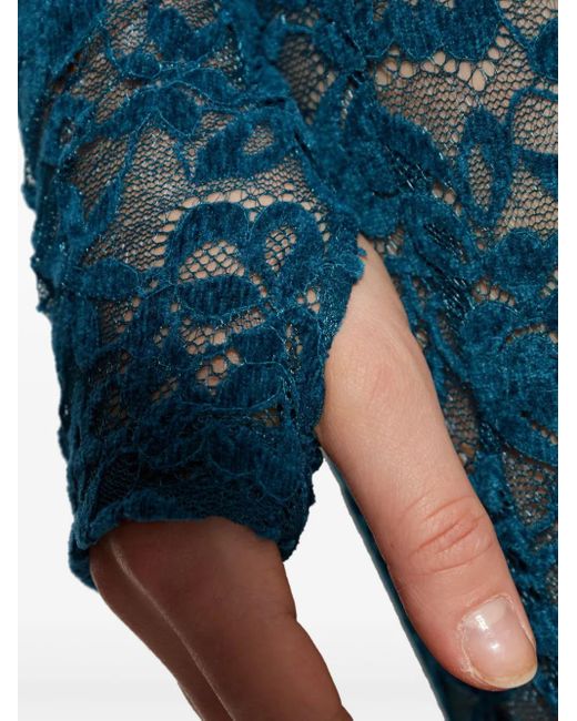 Versace Jeans Couture Blue Floral-Lace Cropped Top