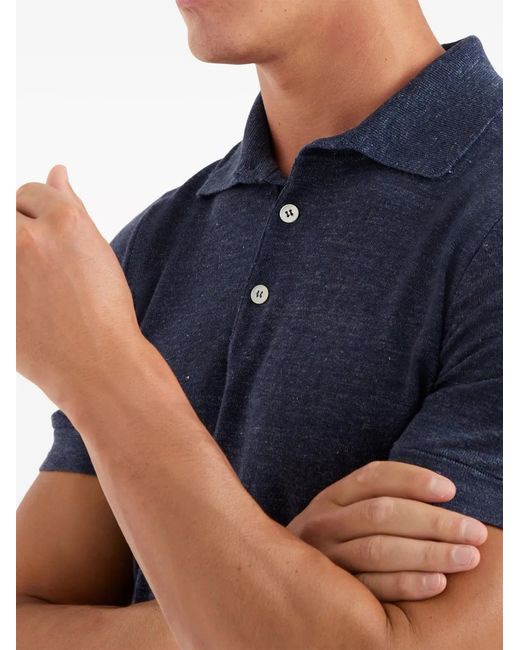 Brunello Cucinelli Blue Ribbed-Collar Slub-Texture Polo Shirt for men