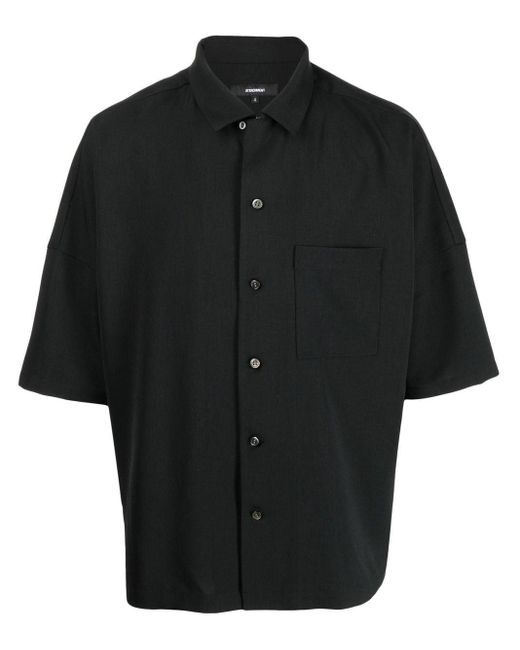 Attachment Black Button-up Short-sleeved Shirt for men
