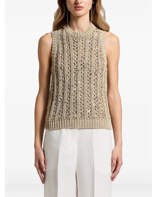 Peserico Brown Sequinned Cotton Ribbon Top