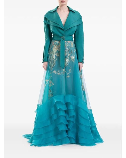 Saiid Kobeisy Blue Ruffled Floral Maxi Dress