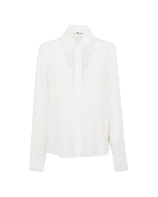 Ermanno Scervino White Lace-Appliqué Silk Shirt