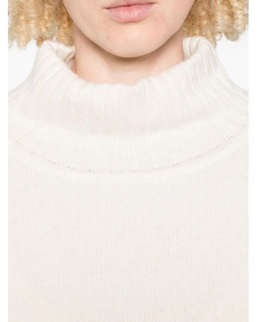 Liviana Conti White Carlotta High-Neck Curved Hem Sweater