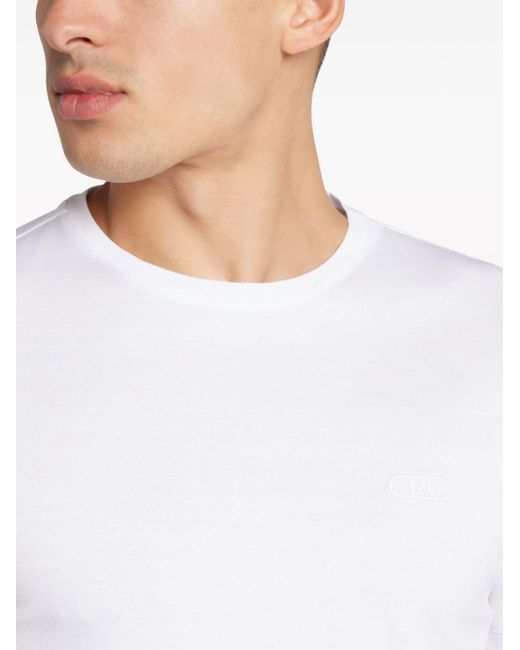 Fendi White O'lock-embroidered Cotton T-shirt for men