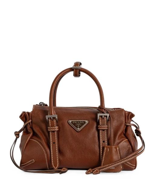 Prada Brown Bonnie Small Buckle-Detail Logo-Plaque Satchel Bag