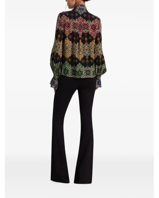 Alice + Olivia Green Lloyd Paisley-Print Tie-Neck Blouse