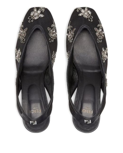 Fendi Black 46Mm Embellished Slingback Heeled Pumps