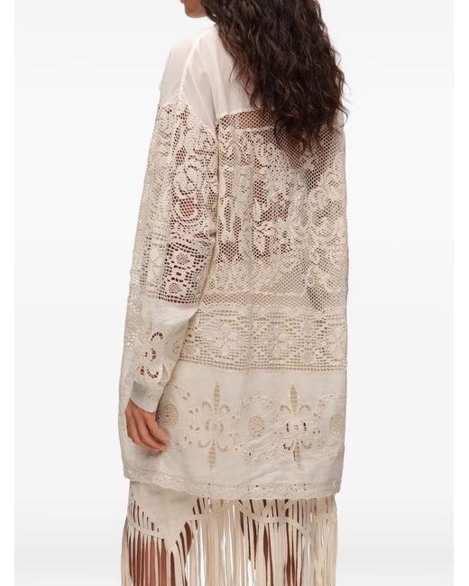 Bimba Y Lola White Lace-Panelled Broderie-Anglaise Shirt