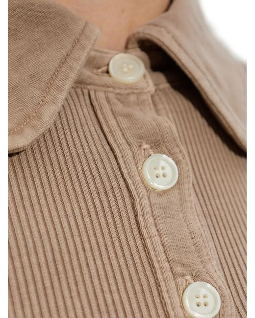 Citizens of Humanity White Brea 60's Ribbed Long-Sleeve Polo Top