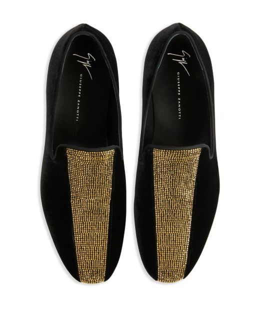 Giuseppe Zanotti Black Tuxedo Diamond Velvet Loafers for men