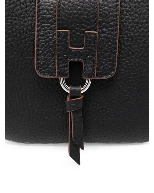 Hogan Black Mini Logo-Plaque Pebbled Shoulder Bag
