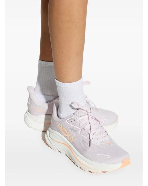 Hoka One One White Clifton 10 Performance Sneakers
