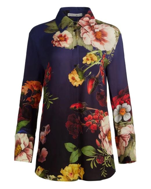 Alice + Olivia Finely Button-Down Blouse Met Bloemenprint in het Blue