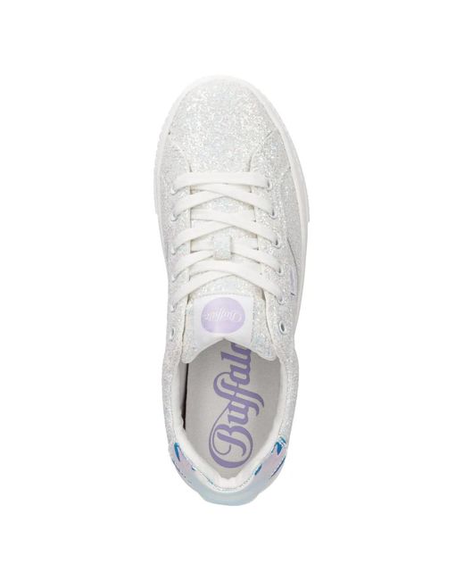 Buffalo White Paired Glam Glitter-Detail Sneakers
