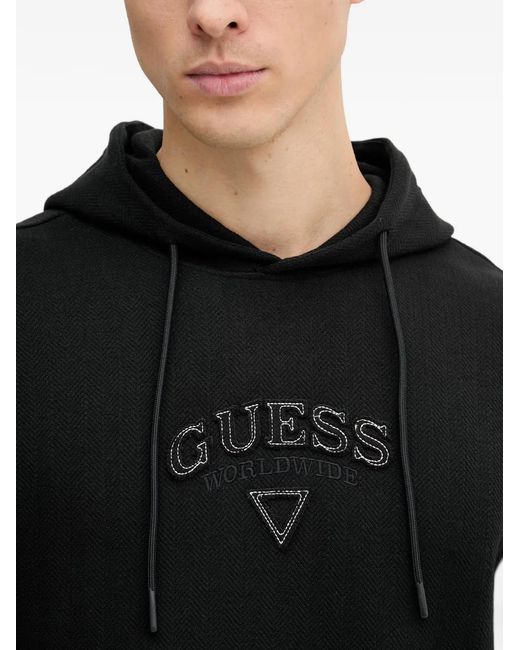 Guess Black Logo-Embroidered Hoodie for men