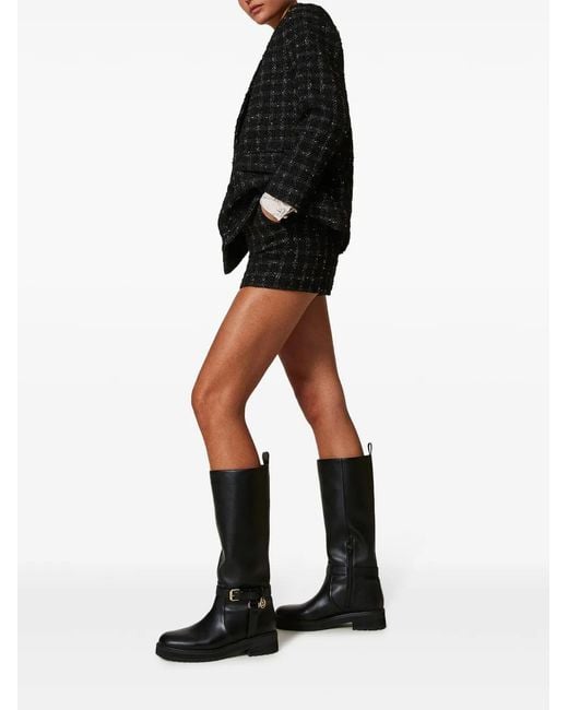 Twinset Black 40Mm Oval T Leather Boots