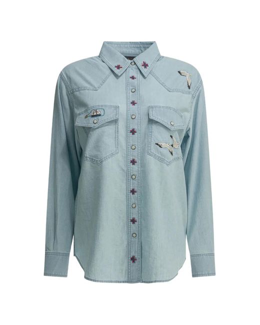 Filson Blue Embroidered-Detail Denim Shirt