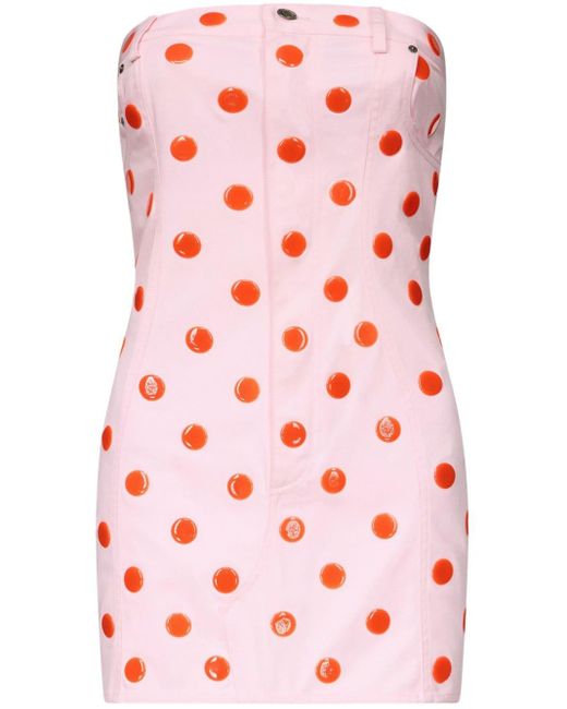 Area Pink Polka-dot Strapless Minidress