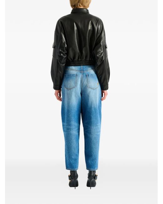 Balmain Black Multi-Pocket Leather Bomber Jacket