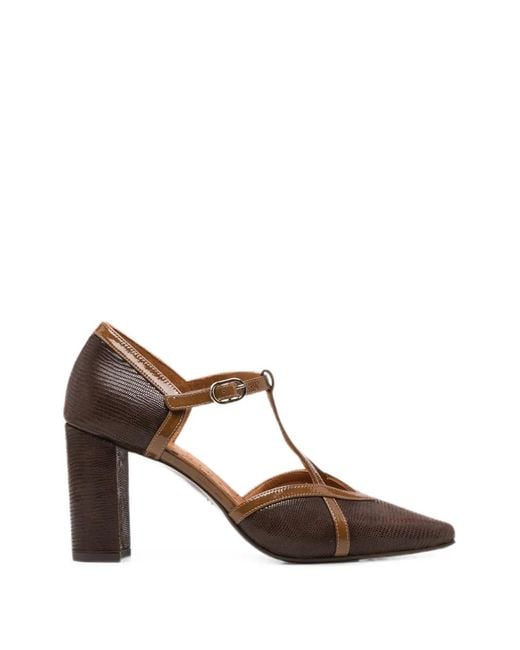 Chie Mihara Brown Awear Lizard-Effect T-Bar Heeled Pumps
