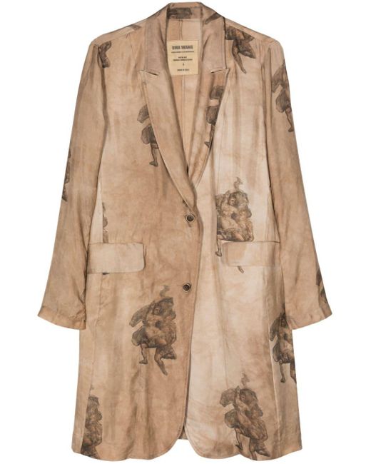 Katia motif-print coat di Uma Wang in Natural