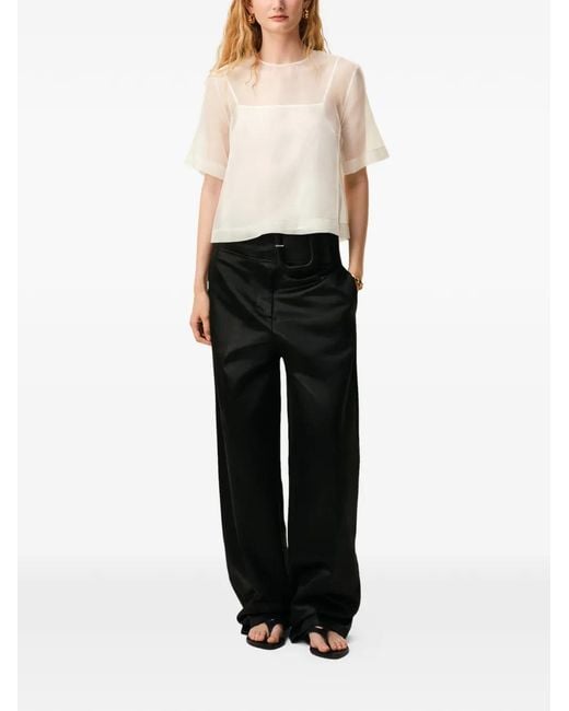 AMI White Silk Short Sleeves Sheer With Undertop Top