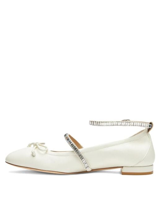 Stuart Weitzman White Crystal-Embellished Bow Flats