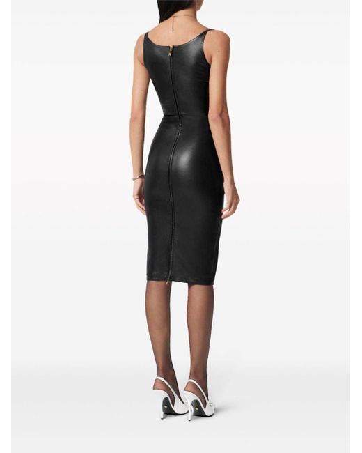 Versace Leren Midi-jurk Met Korset Stijl in het Black