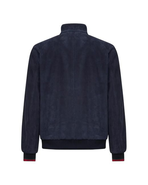 Gucci Blue Suede Blouson With Web Detail for men