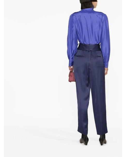 Alberta Ferretti Blue Ruffle-Collar Silk Shirt