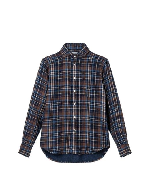 Hartford Blue Paul Double-Faced Checked Flannel Shirt for men