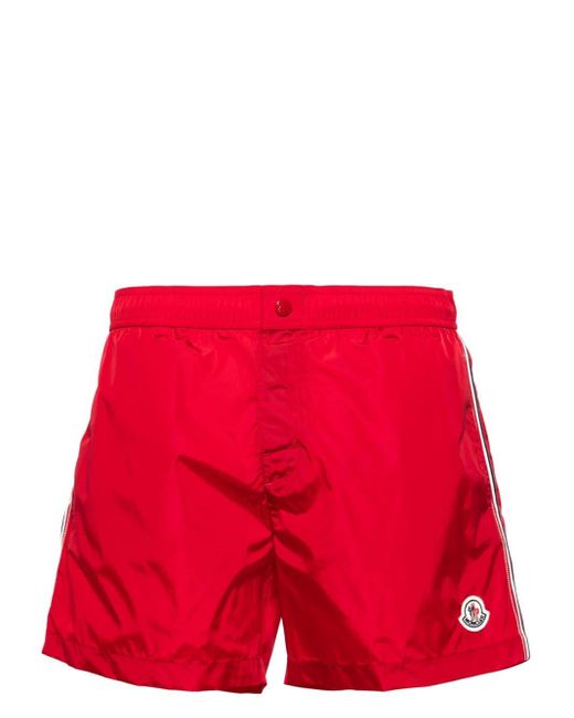 Moncler Red Logo-patch Swim Shorts for men