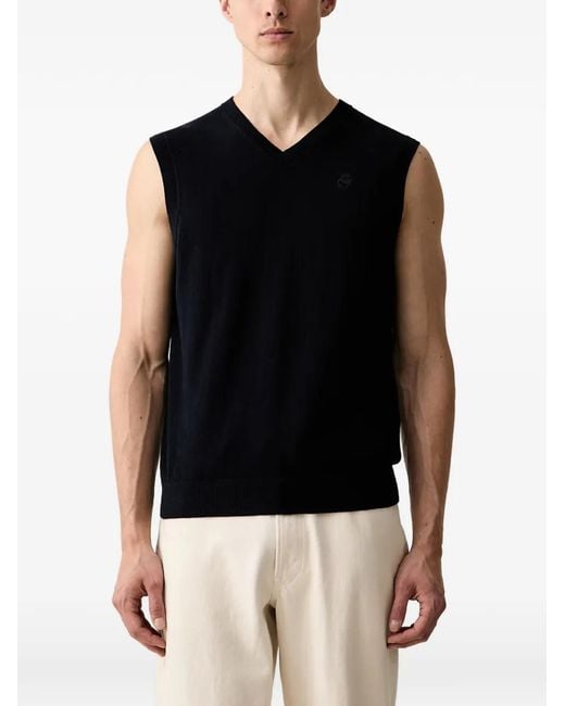 Karl Lagerfeld Black Logo-Embroidered V-Neck Sweater for men