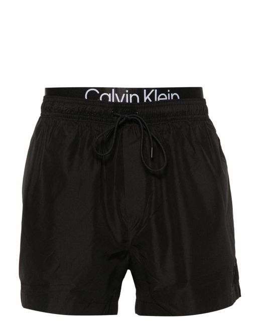 Calvin Klein Black Double-waistband Swim Shorts for men