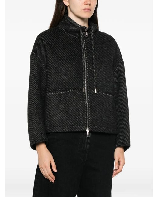 ERMANNO FIRENZE Black Drawstring-Neck Ribbed-Knit Jacket