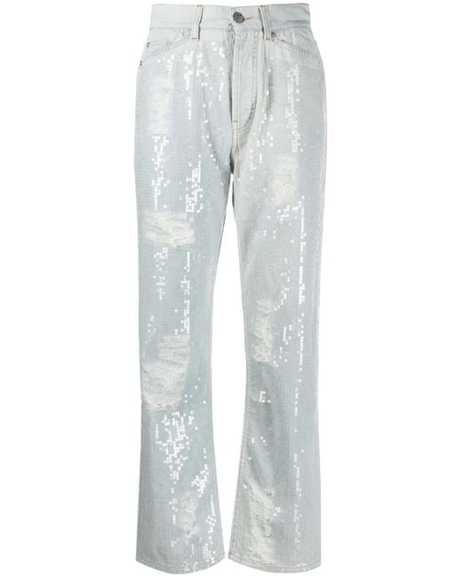 Palm Angels Gray Sequinned Straight-Leg Jeans