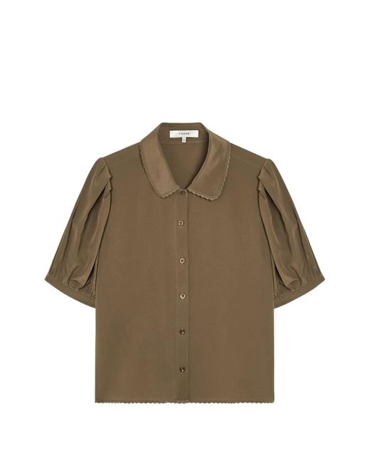 FRAME Brown Scallop-Trim Puff-Sleeve Shirt