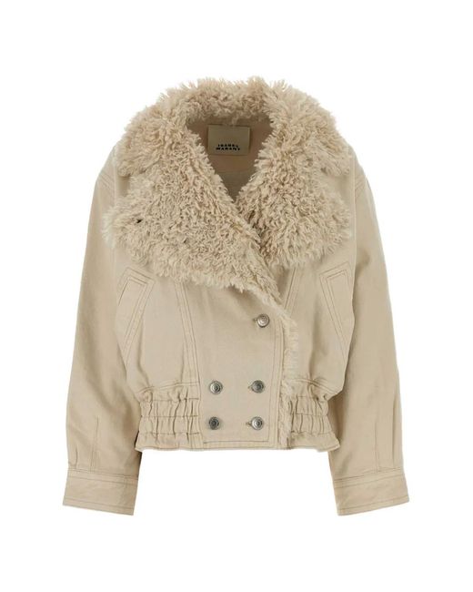 Isabel Marant Natural Valineo Shearling-Collar Denim Jacket
