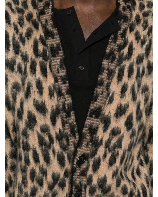 Laneus Brown Leopard-Print Knit Cardigan for men