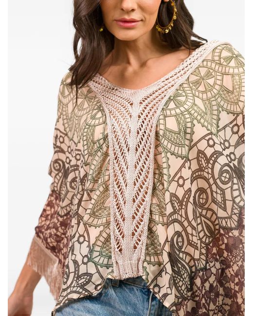 Cecilia Prado Multicolor Caftan Frangé Ava À Col V