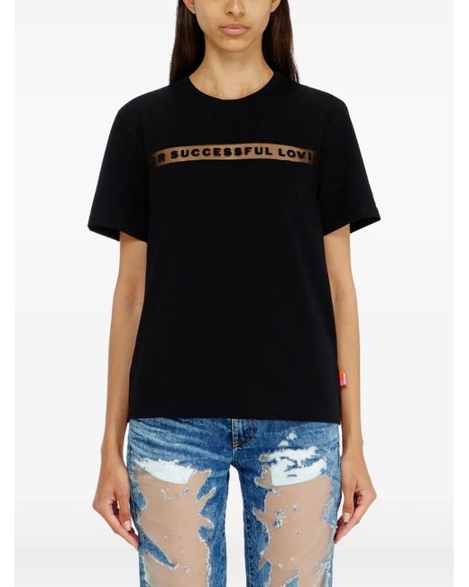 DIESEL Black X Tinder Logo-Print Sheer-Panel T-Shirt