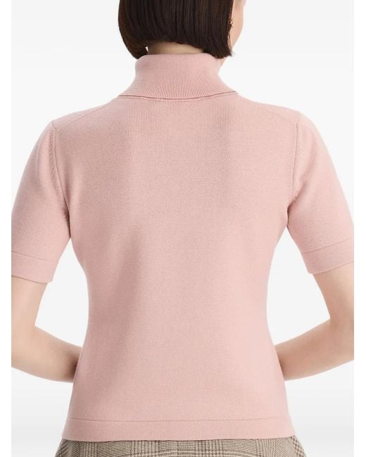 Oscar de la Renta Pink Short-Sleeved Knitted Turtleneck T-Shirt