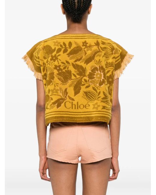 Chloé Yellow Boat-Neck Jacquard Top