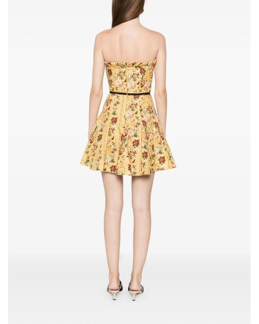 Abito Corto A Fiori Senza Spalline di Agua Bendita in Metallic