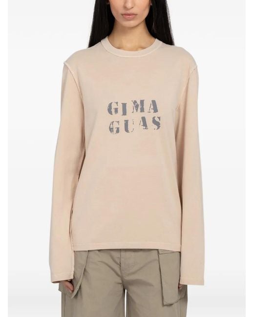 GIMAGUAS Natural Logo-Print Long-Sleeve T-Shirt
