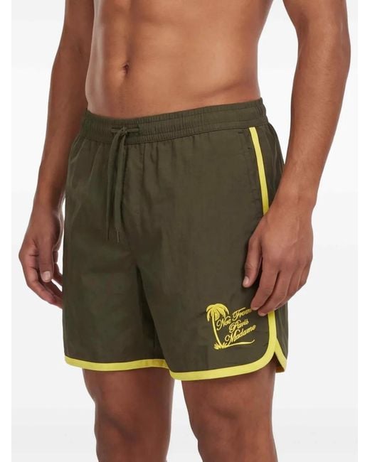 Drole de Monsieur Green Logo-Print Drawstring Shorts for men