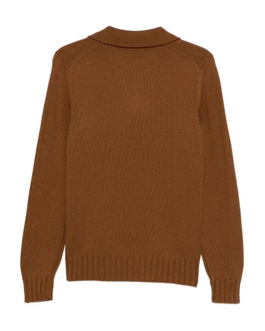 FILIPPO DE LAURENTIIS Brown Polo-Collar Wool Sweater for men